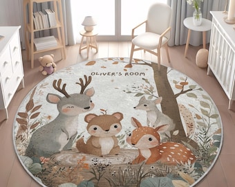 Custom Woodland Animals Rug: Personalized Nursery Decor