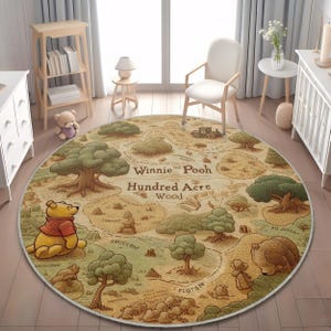 Winnie The Pooh Baby Teppich - Vintage 100 Acre Holzteppich fürs Kinderzimmer, 100 Acre Teppich, Kinderspielteppich, Babypartygeschenk