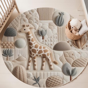 Giraffe Runder Babyzimmer Teppich - Safari Kinderzimmer Teppich, Kinder Dschungeltier Spielmatte, Giraffe Kinderzimmer Teppich, Spielzimmer Teppich, Safari Baby Teppich