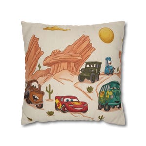 Disney Pixar Cars Lightning McQueen Spun Polyester Square Pillowcase Beige Desert image 7