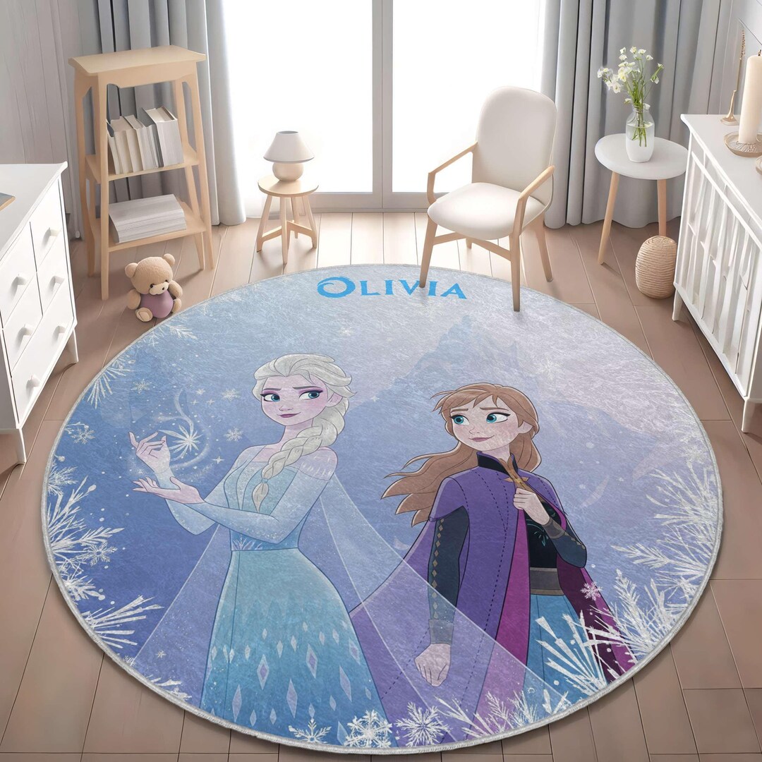 Elsa Round Rug Personalized Frozen Rug: Elsa and Anna Kids Room Decor - Etsy