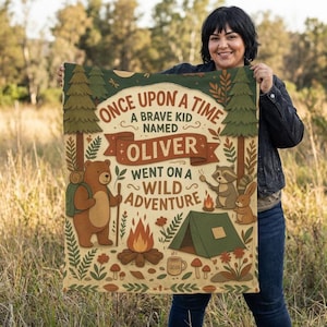 Once Upon a Time Camping Adventure Velveteen Blanket | Personalized Soft Kids Camp Blanket