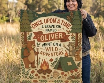 Once Upon a Time Camping Adventure Velveteen Blanket | Personalized Soft Kids Camp Blanket