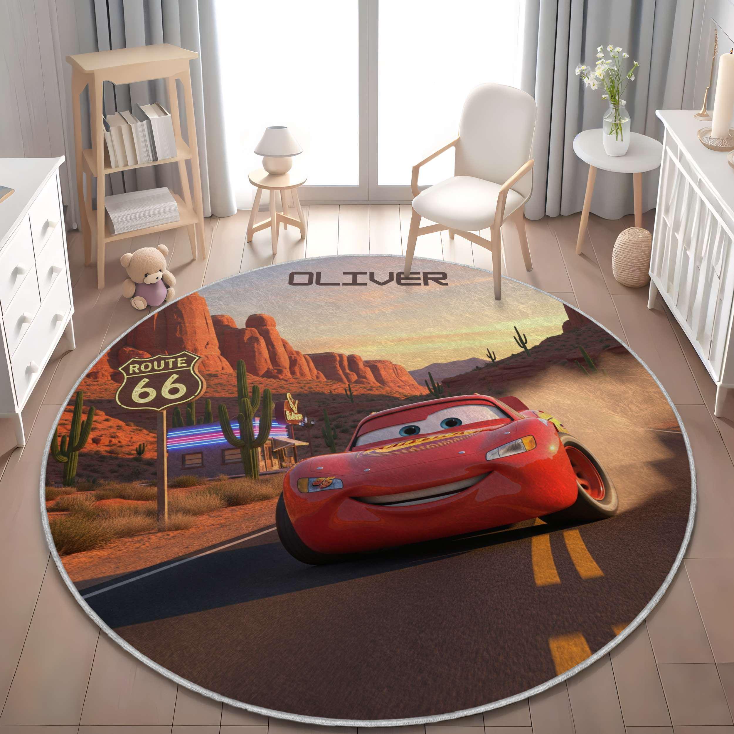 Discover Personalized Lightning McQueen Rug, Custom Disney Cars Play Mat, Route 66 Boys Room Decor