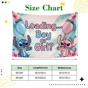 Disney Stitch Gender Reveal Polyester Tapestry Backdrop, Boy or Girl Banner 60x40 90x60 image 3
