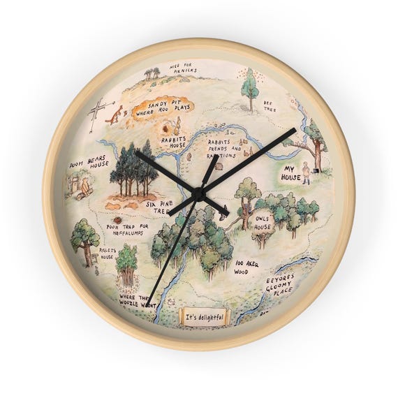 Winnie the Pooh Wall Clock, Hundred Acre Wood Nursery Decor, Pooh