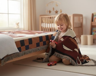 Cars Lightning McQueen Woven Blanket, Personalized Kids Race Car Blanket, Custom Disney Movie Bedding, Toddler Birthday Gift