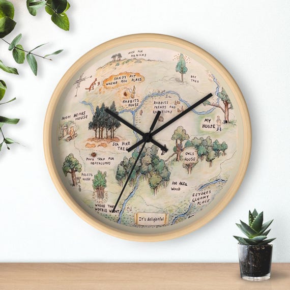 Winnie the Pooh Wall Clock, Hundred Acre Wood Nursery Decor, Pooh