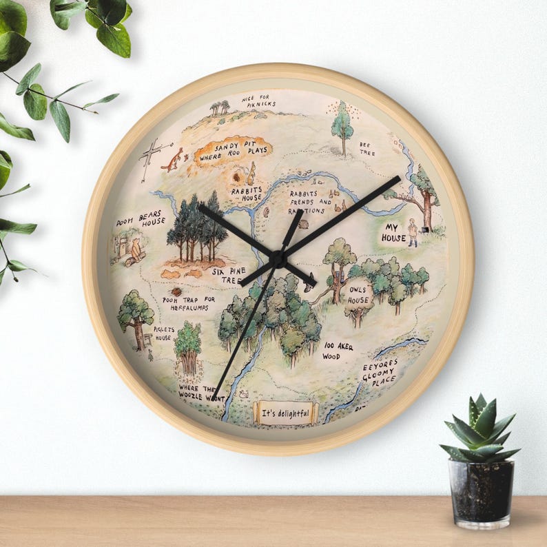 Winnie the Pooh Wall Clock, Hundred Acre Wood Nursery Decor, Pooh Bear Kids Room Gift, Classic Disney Clock, Baby Shower Gift