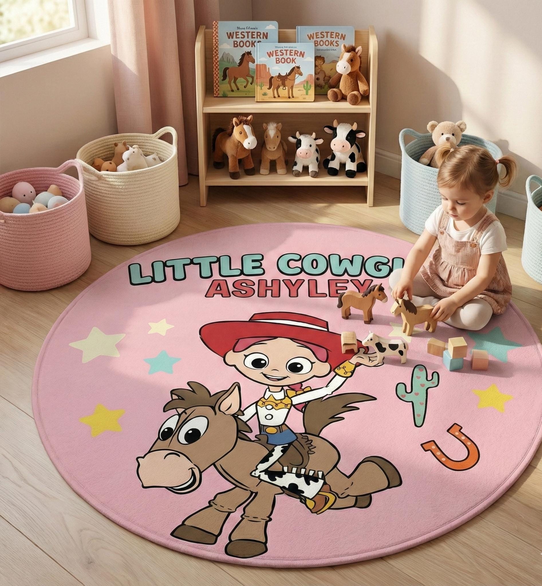 Discover Personalized Jessie Rug, Custom Name Toy Story Nursery Decor, Cowgirl Bedroom Mat, Bullseye Round Carpet, Disney Girl Gift