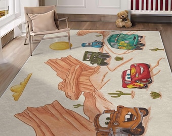 Disney Cars Lightning McQueen Velveteen Nursery Rug Radiator Springs Playroom Carpet