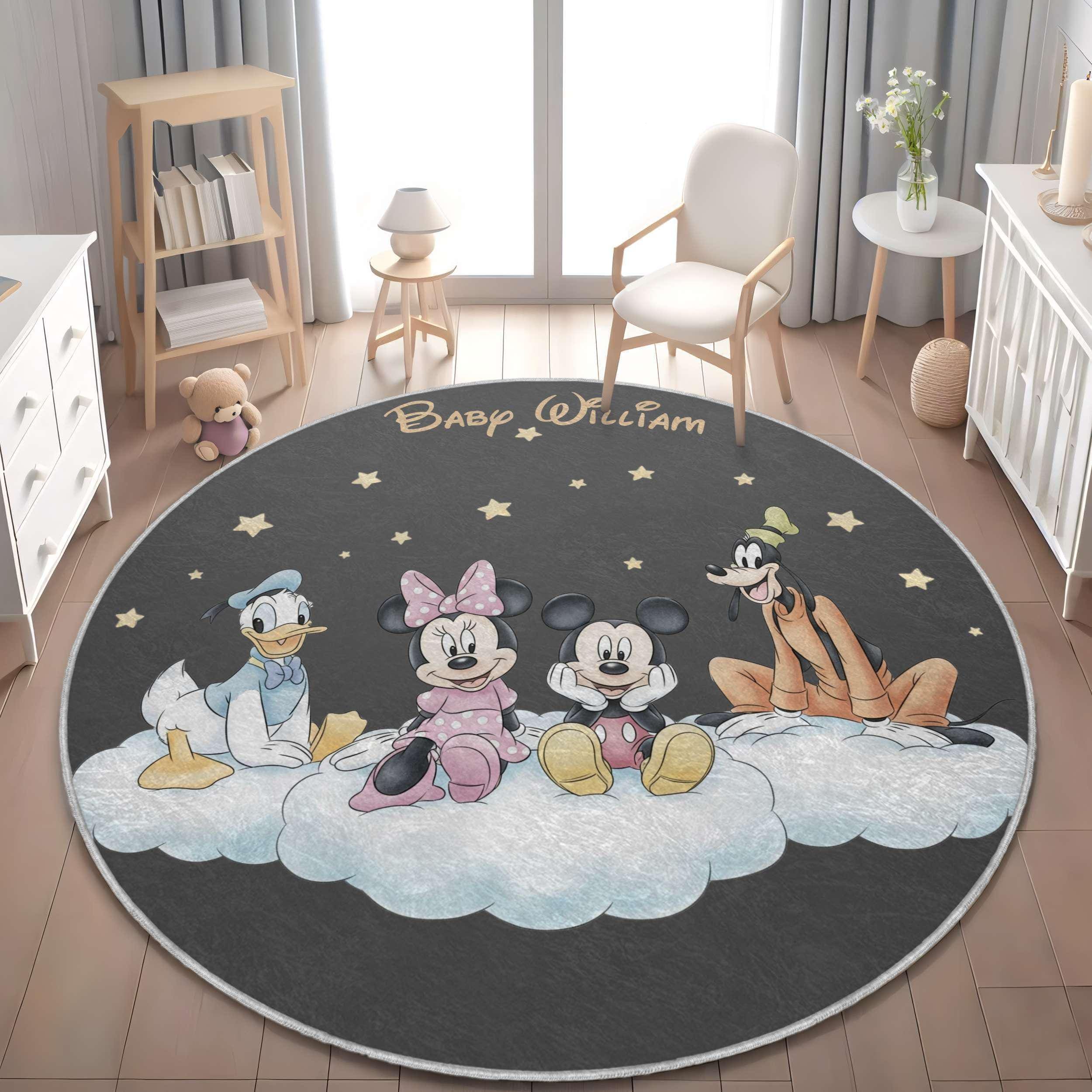 Custom Round Disney Baby Nursery Rug With Mickey Minnie Donald