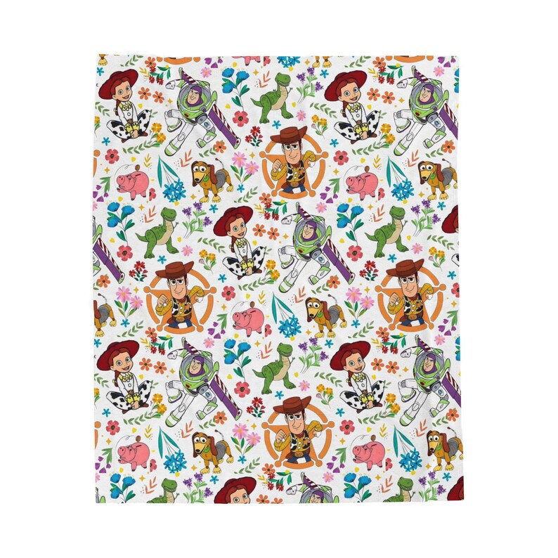 Toy Story Blanket Woody Buzz Lightyear Jessie Rex, Disney Velveteen Plush Throw, Toy Story Kids Bedding, Nursery Decor, Birthday Gift image 4