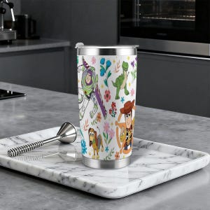 Vaso térmico de acero inoxidable de 590 ml con personajes de Toy Story, taza de viaje de Woody, Buzz, Jessie y Rex, vaso térmico floral de Disney con pajita. imagen 4