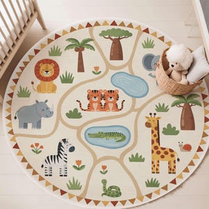 Jungle Safari Animals Rug: Soft Nursery Playroom Carpet image 5