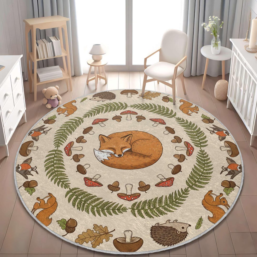 Woodland Animals Kids Rug: Soft Velveteen Nursery Playroom Carpet - Etsy