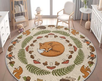 Woodland Animals Kids Rug: Soft Velveteen Nursery Playroom Carpet