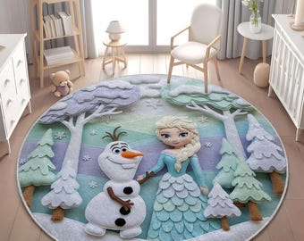Frozen Elsa & Olaf Teppich: Winterlandschaft in Pastellfarben