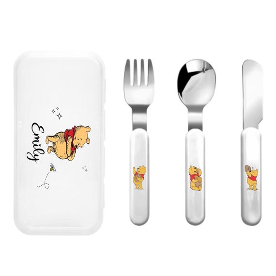 Personalized Winnie the Pooh Cutlery Set, Engraved Toddler Feeding