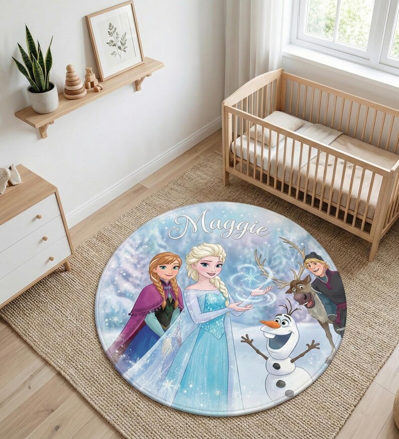 Personalized Frozen Rug, Round Elsa and Anna Nursery Decor, Custom Name ...