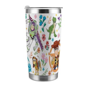 Vaso térmico de acero inoxidable de 590 ml con personajes de Toy Story, taza de viaje de Woody, Buzz, Jessie y Rex, vaso térmico floral de Disney con pajita. imagen 9