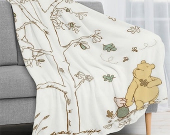 Winnie the Pooh Flannel Throw Blanket, Piglet, Nursery Decor, Made in USA