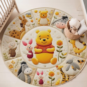 Winnie und seine Freunde runder Teppich, Pooh Kinderzimmer Bodenteppich, rutschfeste Kreisteppiche, Kinderteppich, waschbarer Kinderteppich, Disney Pooh Bär Babyteppich
