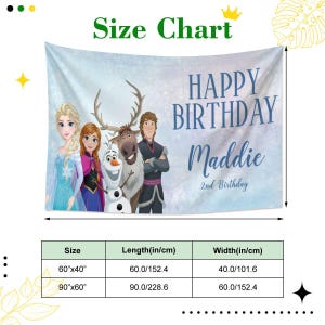 Frozen Birthday Backdrop, Elsa Anna Olaf Party Banner, Personalized Frozen Tapestry, Winter Onederland Decor, Custom Princess Birthday Gift image 6