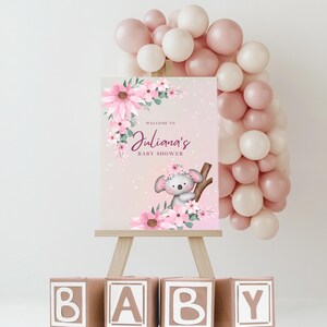 Personalized Pink Baby Shower Welcome Sign: Koala Floral Foam Board