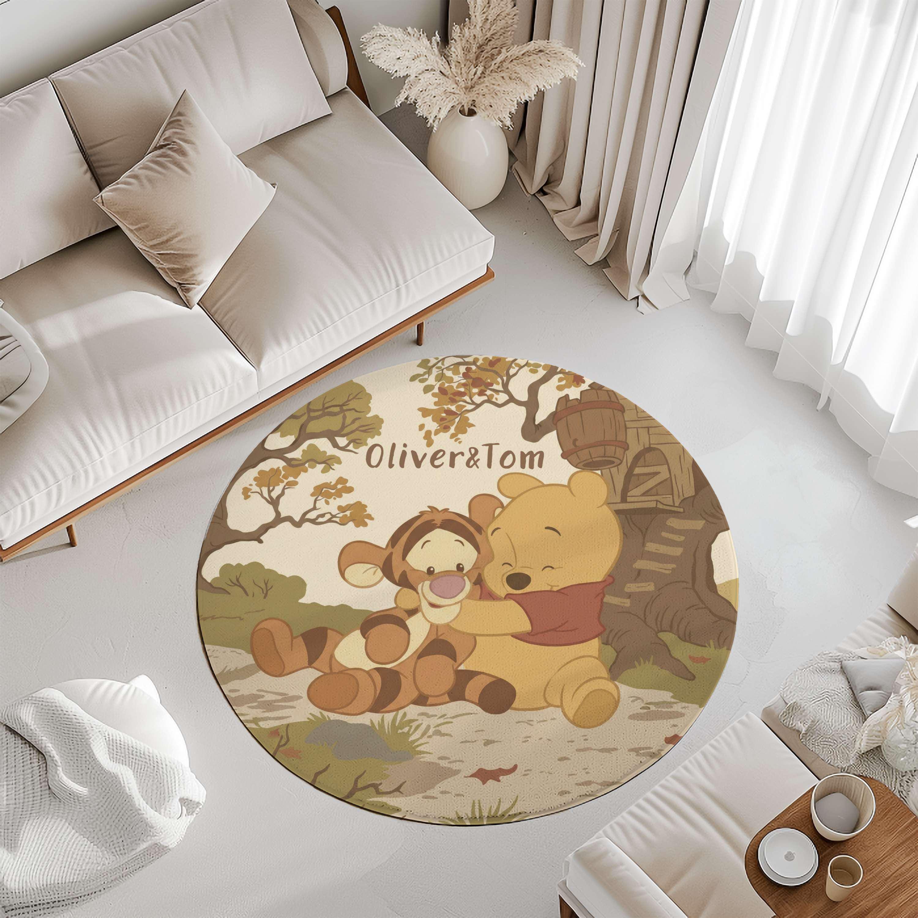 Discover Winnie the Pooh and Tigger Personalized Round Rug, Disney Nursery Decor, Custom Kids Room Carpet, Baby Shower Gift