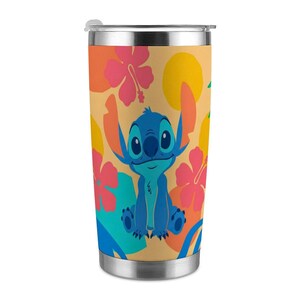 Disney Stitch 20oz Stainless Steel Tumbler, Lilo and Stitch Tropical Hibiscus Travel Mug, Hawaiian Blue Alien Insulated Cup with Straw image 8