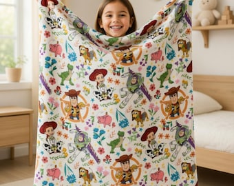 Toy Story Blanket Woody Buzz Lightyear Jessie Rex, Disney Velveteen Plush Throw, Toy Story Kids Bedding, Nursery Decor, Birthday Gift