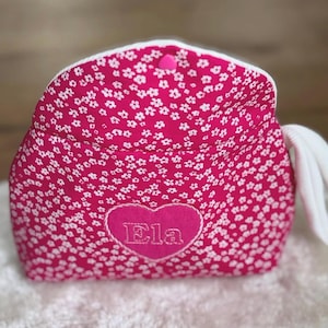 Personalisiertes Kosmetiktäschchen, pink gemustert, Aufbewahrung, Gefütterte Baumwolltasche, Handgefertigte Make-up Tasche, 17cmx25cm