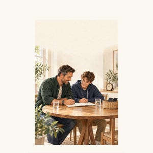 Könnte beinhalten: Ein digitaler Planer mit dem Titel The Family Screen Time Reset, ein 30-Tage-Planer für digitales Gleichgewicht für Eltern und Teenager. Er enthält 75 Seiten, ausfüllbare PDF- und Goodnotes-Formate sowie den Text Less Conflict, Clearer Boundaries, More Connection.