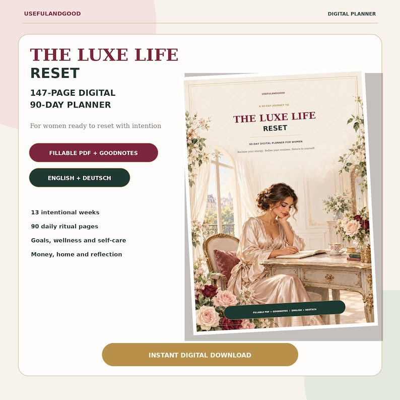 90 Day Digital Life Reset Planner for Women, Fillable PDF and Goodnotes ...