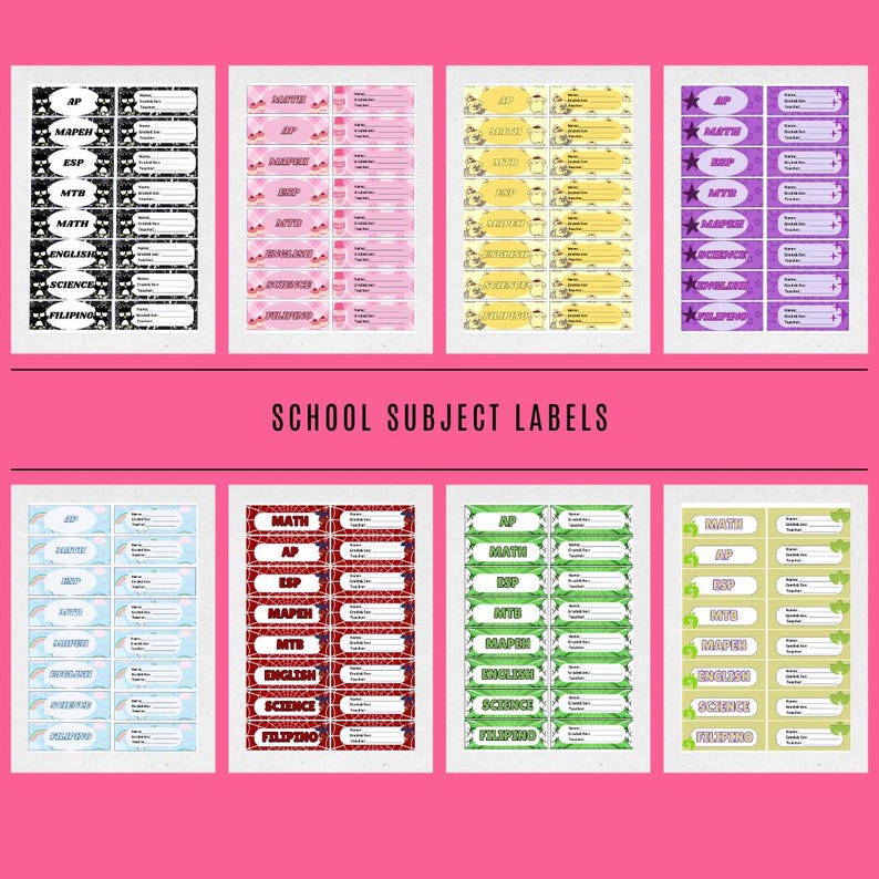 Printable School Subject Labels for Students | School Notebook Subject ...