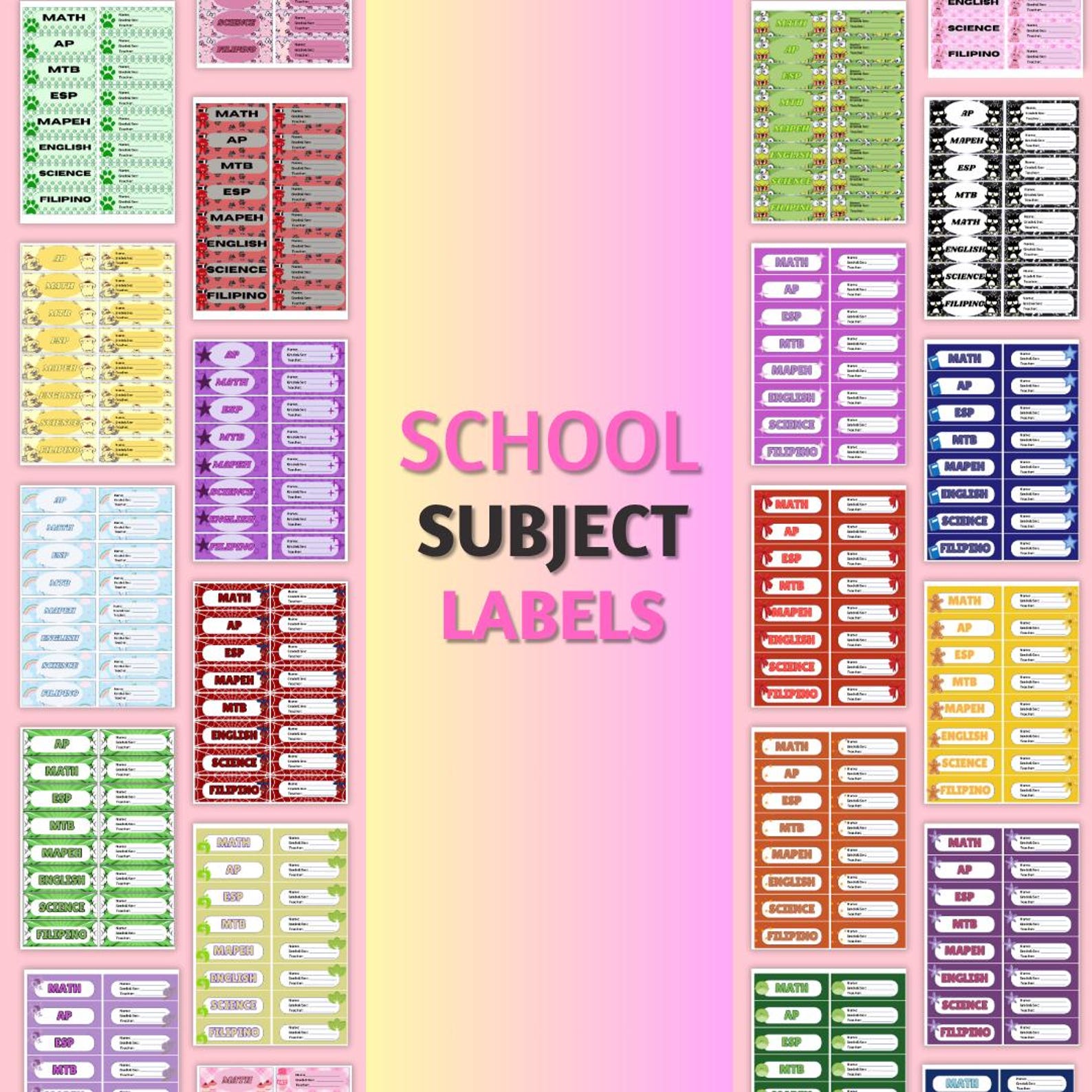 Printable School Subject Labels for Students | School Notebook Subject ...