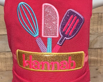 GLITTER Personalized lightweight Child Apron with Pocket for Boys and Girls Kitchen Cooking Baking Personalise