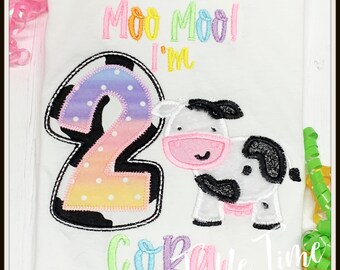 Cow birthday Shirt, Rainbow Cow birthday shirt, Embroidered Farm birthday shirt 1st, 2nd, 3rd, 4th, 5th, 6th birthday shirt