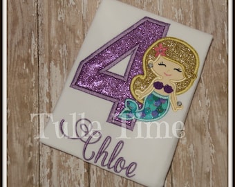 Mermaid Birthday shirt teal lavender purple gold glitter number 1st 2nd 3rd 4th 5th 6th 7th 8th 9th  Little Mermaid Under the sea