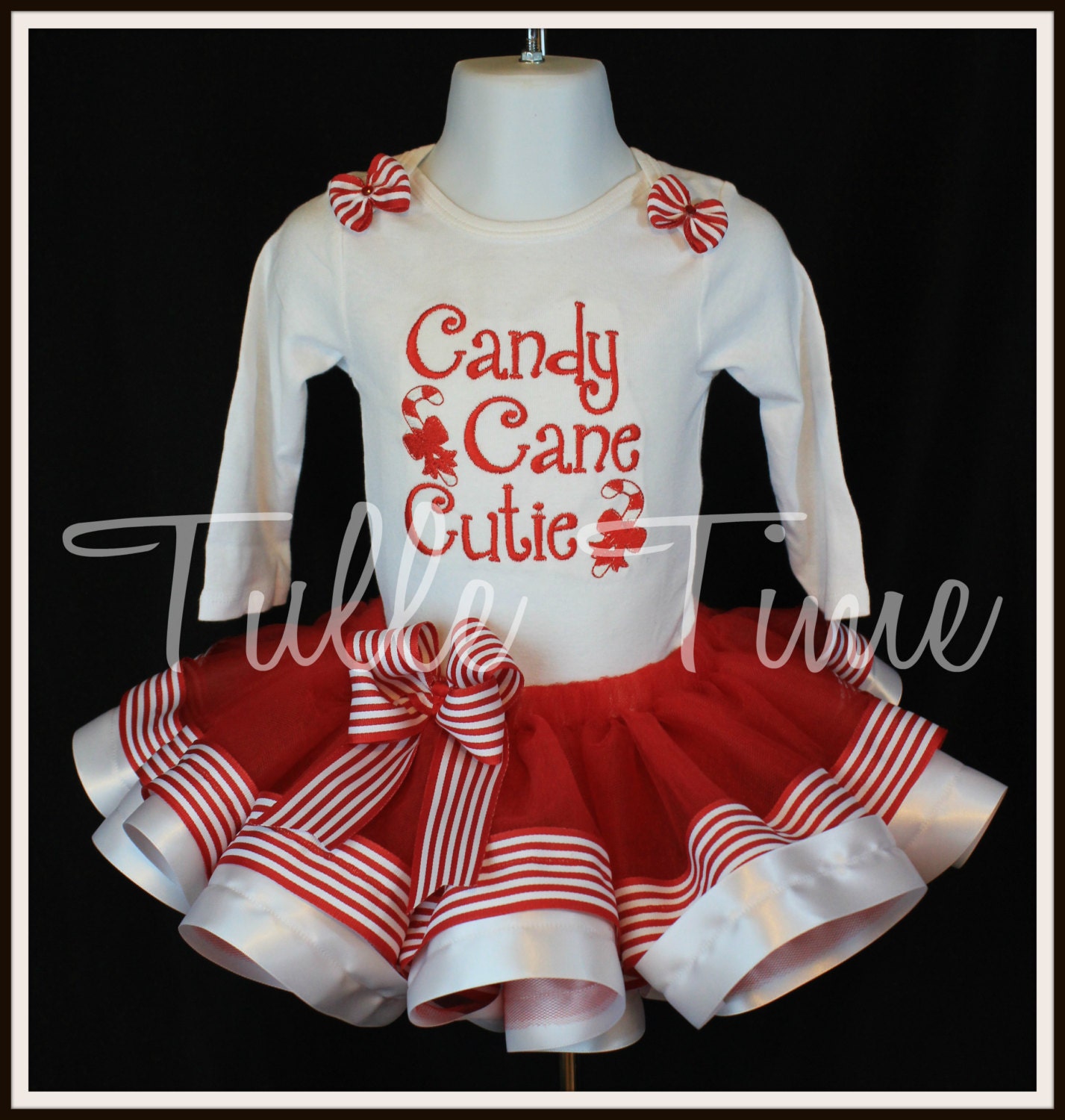 Candy Cane Cutie Christmas Ribbon Trim Tutu Dress Size Holiday Pageant All Sizes