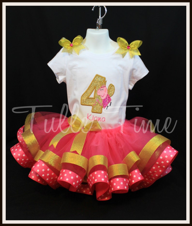 Gold Number Peppa Pig fairy ribbon trim birthday ribbon trim tutu dress size 6-12m 5t 12m 3t 4t 18m 24m 2t