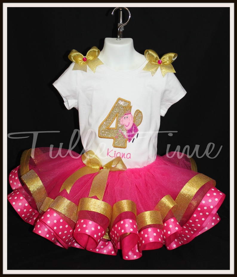 Gold Number Peppa Pig fairy ribbon trim birthday ribbon trim tutu dress size 6-12m 5t 12m 3t 4t 18m 24m 2t
