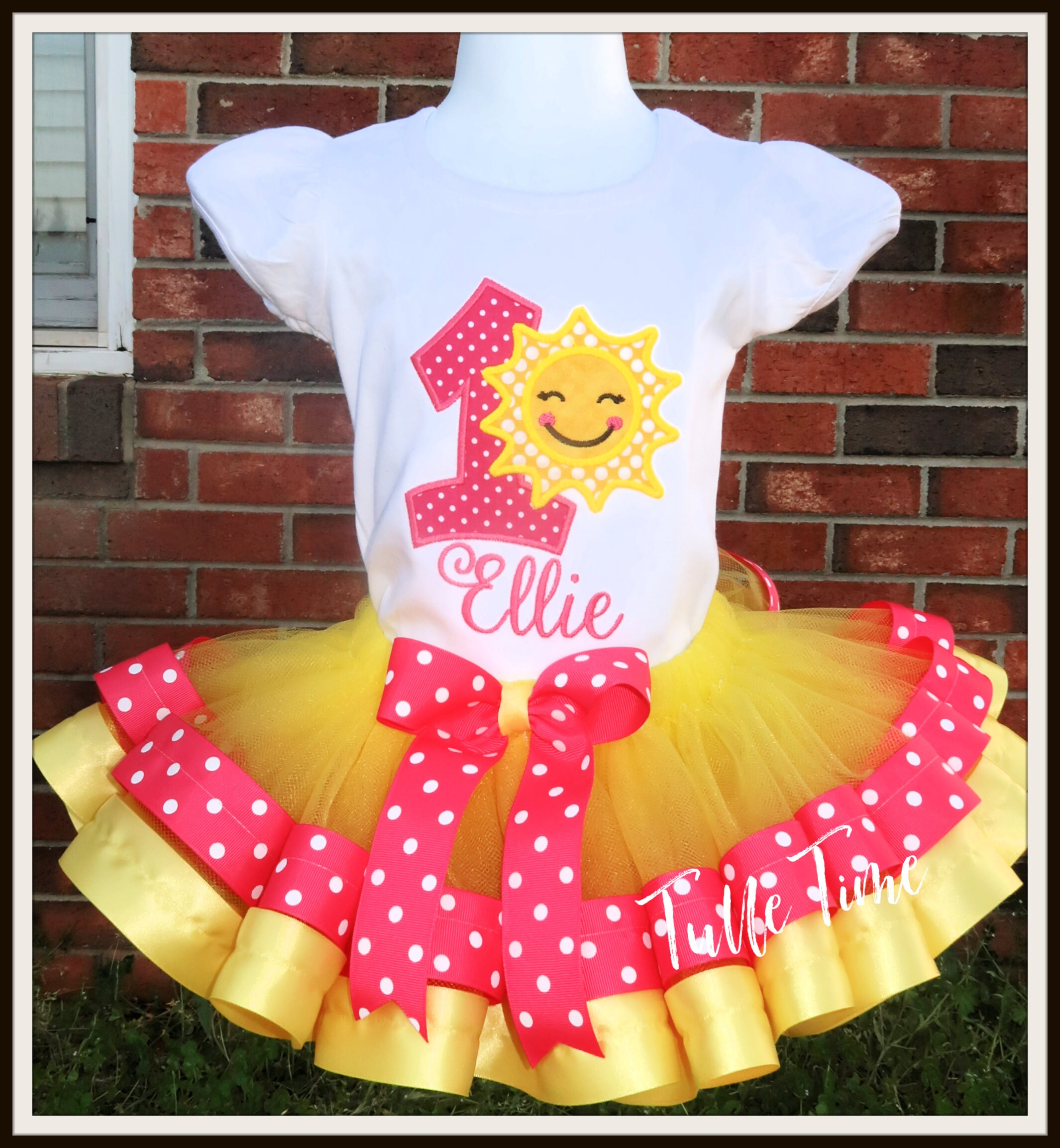 Sunshine Birthday One 1st 2nd Bodysuit Ribbon Trim Tutu Dress First Party