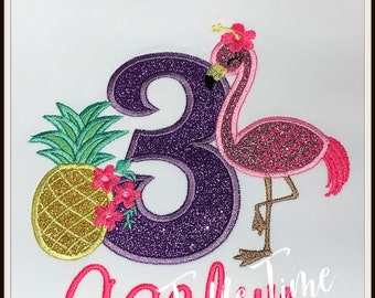 Pineapple friends Flamingo birthday shirt purple glitter Pineapple birthday shirt tropical