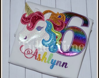 Rainbow Unicorn birthday shirt, glitter rainbow unicorn,