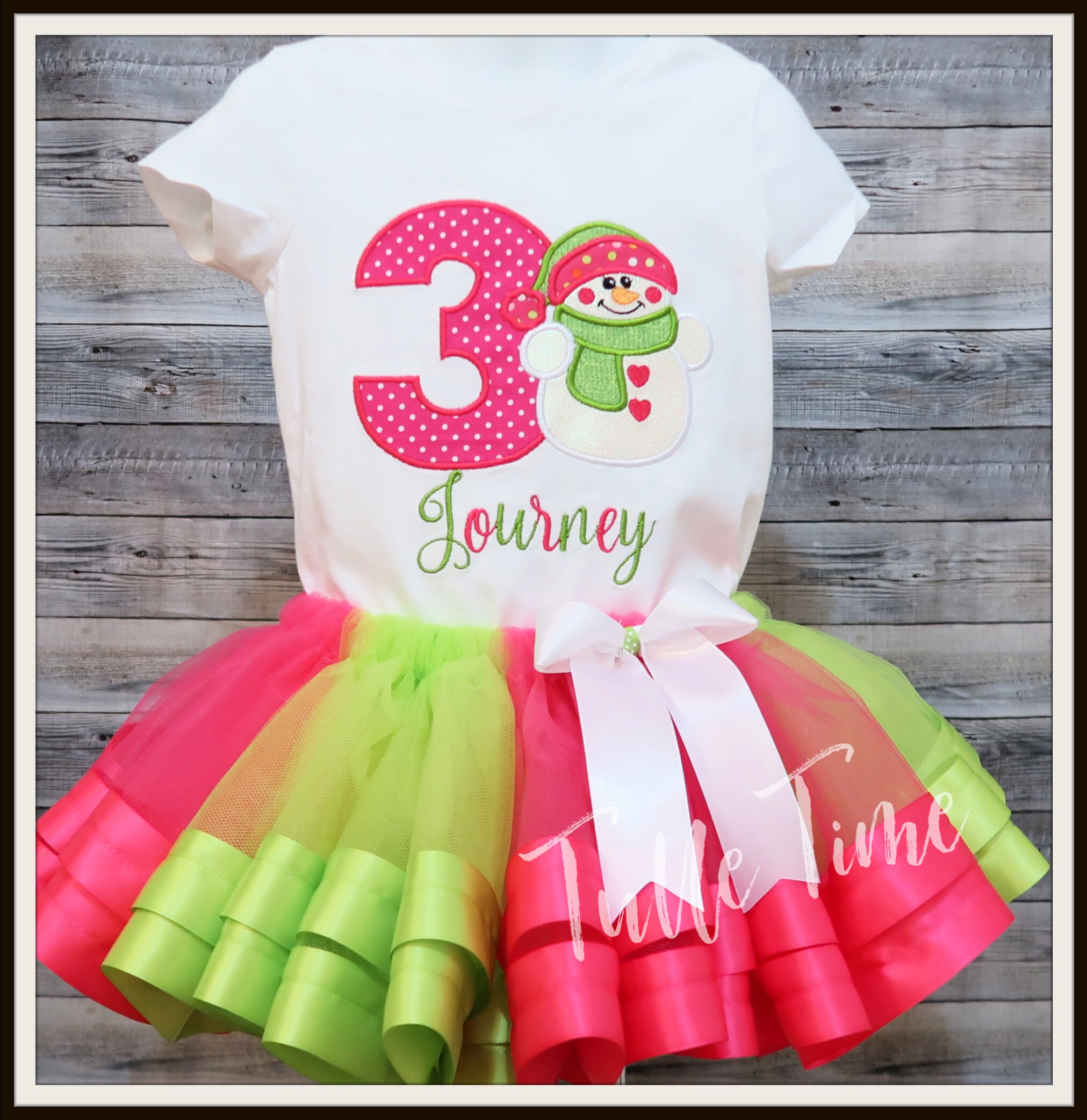 Snowman Christmas Birthday Outfit Set Ribbon Trim Tutu Dress