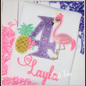 Pineapple friends Flamingo birthday shirt purple glitter Pineapple birthday shirt tropical