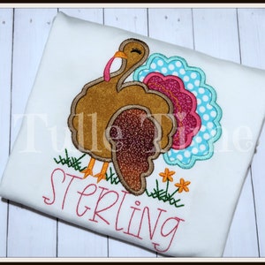 Turkey embroidered Autumn Fall Thanksgiving shirt All sizes long or short sleeve