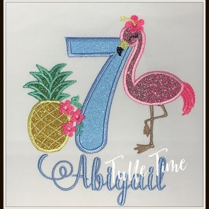 Flamingo pineapple Birthday Shirt, Flamingo Pineapple Embroidered Birthday Shirt, Tropical birthday shirt, Hawaiian Birthday Shirt,